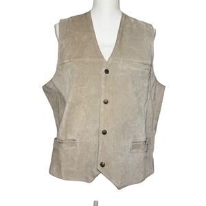 Personal Choice Suede Leather Vest XLG Tan Beige Good Vintage Button Front Cinch